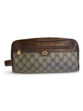 Gucci Brown and Beige GG Supreme Canvas Toiletry Bag